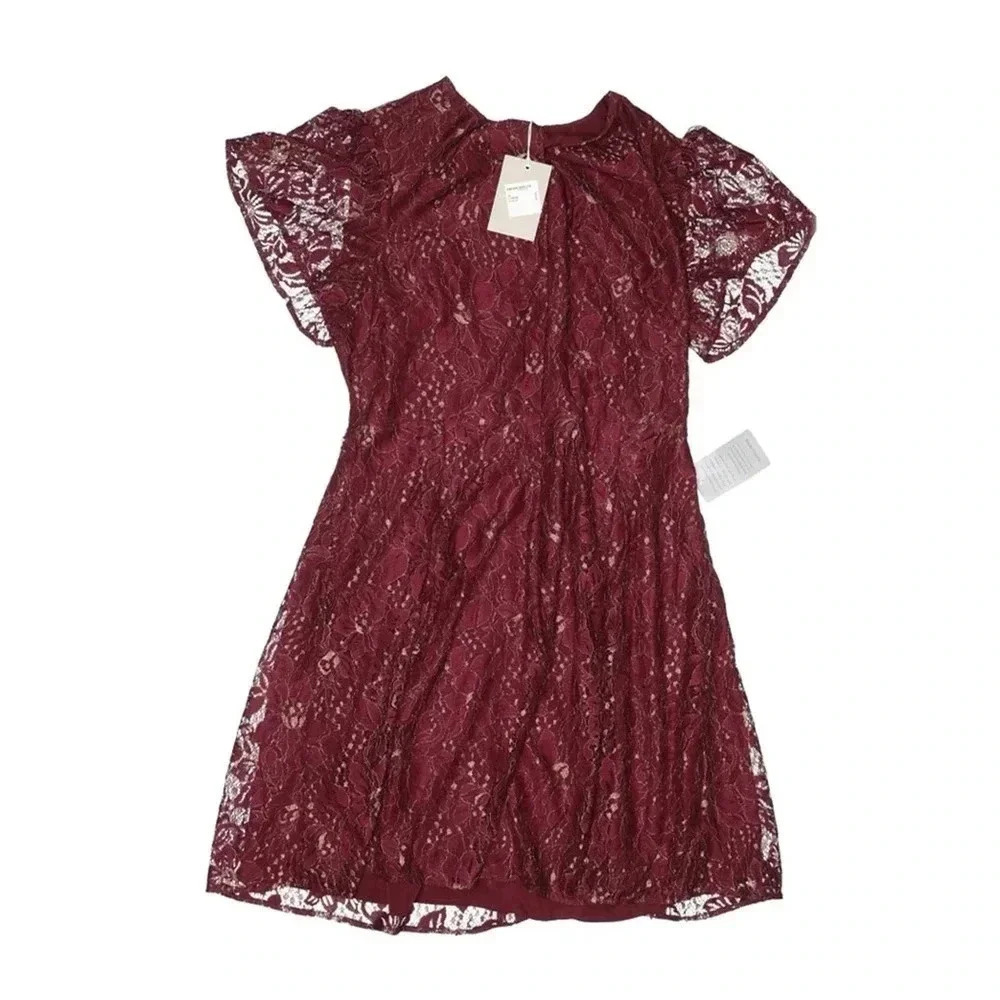Chelsea28 Metallic Lace Fit Flare Red Dress Gold L — image 7 of 8
